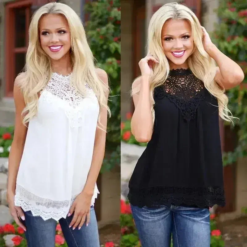Haut sans manches en dentelle pour femme, chemise décontractée vintage blanche en crochet
