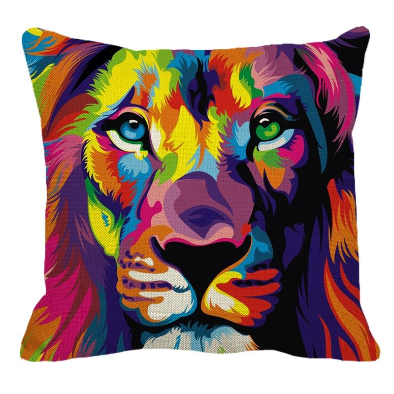 Housse de coussin en lin avec motif lion mâle, motif lion roi, housses de coussin carrées pour la décoration de la maison, du canapé, du lit ou de la chaise