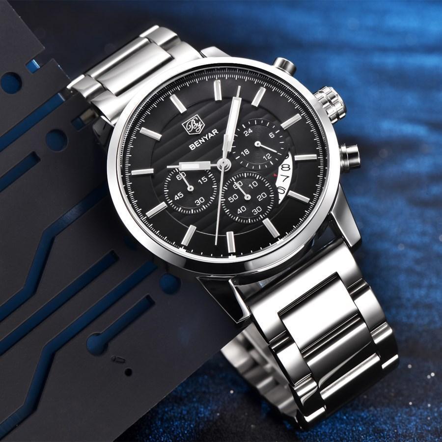 Montre Homme Luxe Sport Acier Design Affaires Bracelet Cuir Montre-bracelet Militaire Quartz