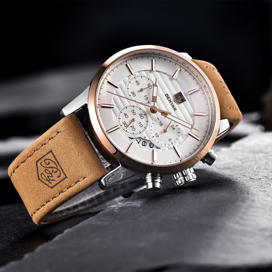 Nouvelles Montres de Luxe pour Hommes Chronographe Sport Montres Étanche Décontracté Sport Bracelet en Cuir Quartz Montre-Bracelet Homme