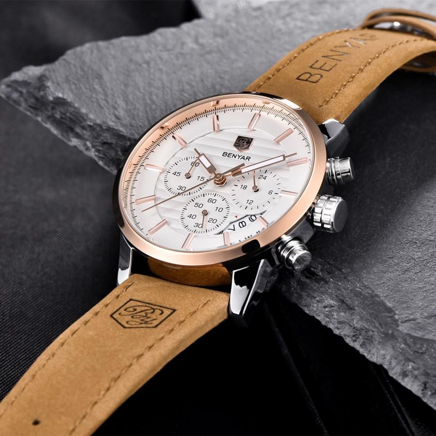 Nouvelles Montres de Luxe pour Hommes Chronographe Sport Montres Étanche Décontracté Sport Bracelet en Cuir Quartz Montre-Bracelet Homme
