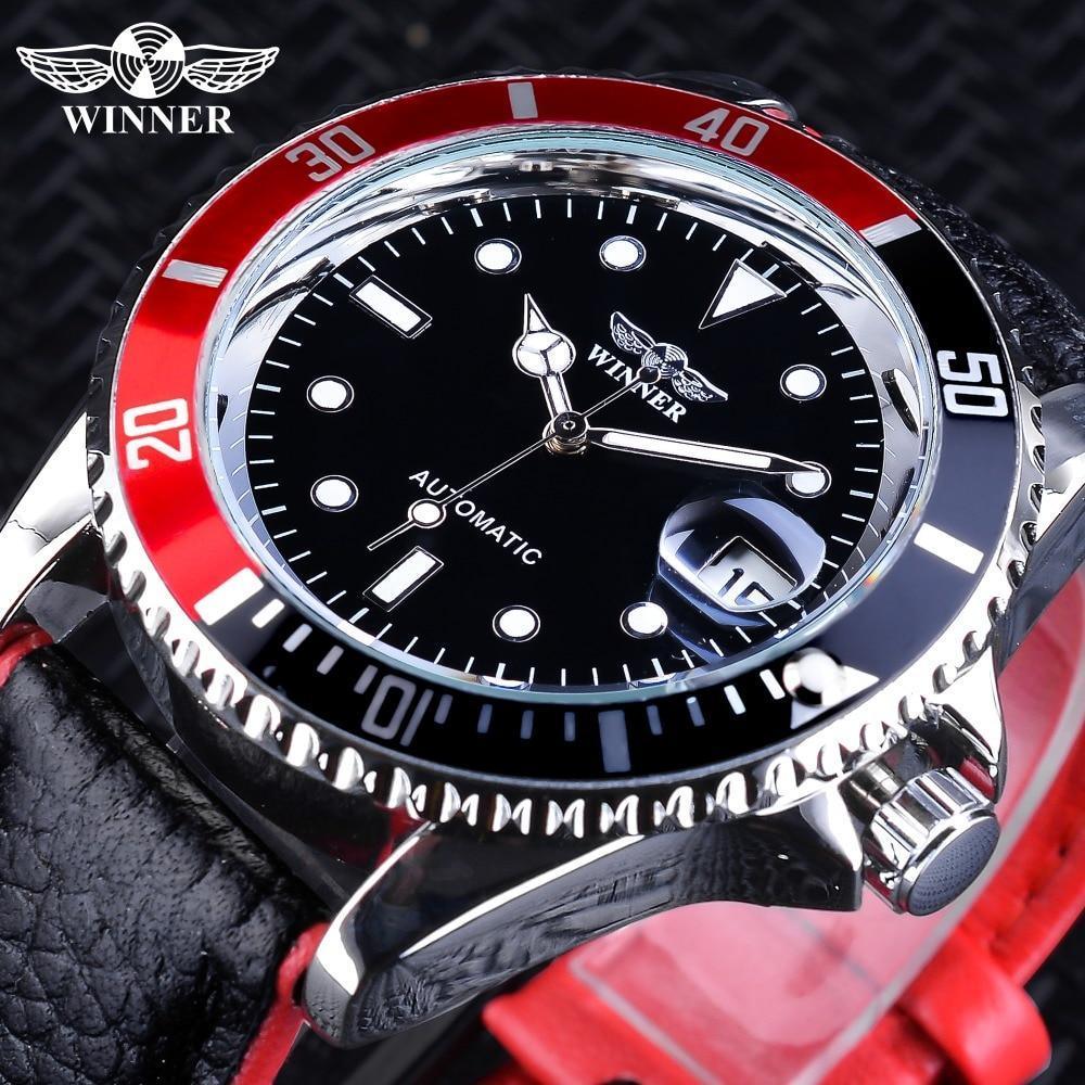 Montres Hommes Sport Rouge Noir 2021 Mode Luxe Aiguilles Lumineuses Montre Élégante Bracelet en Cuir Design