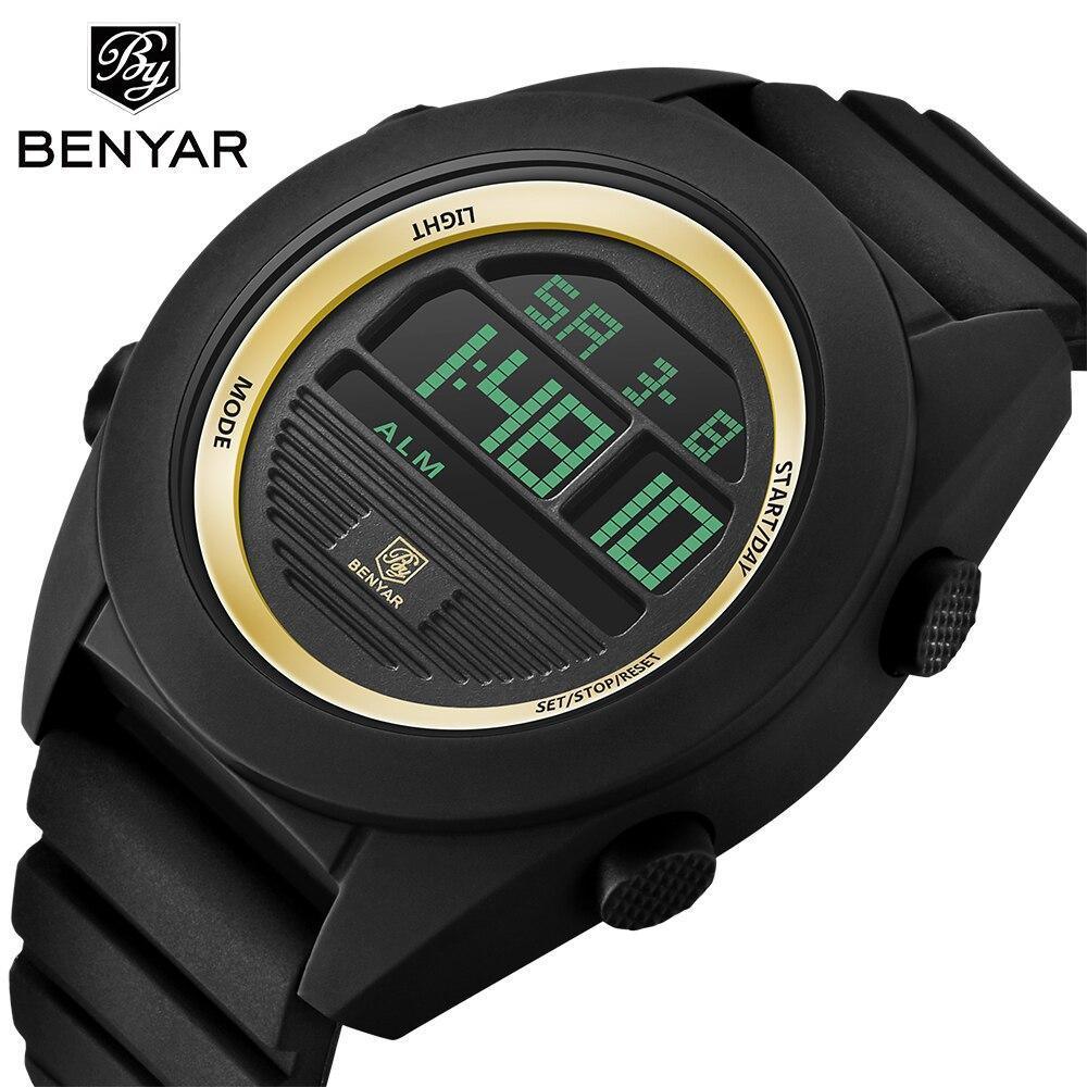 Montre-bracelet numérique de sport étanche à LED pour homme, design rond noir moderne