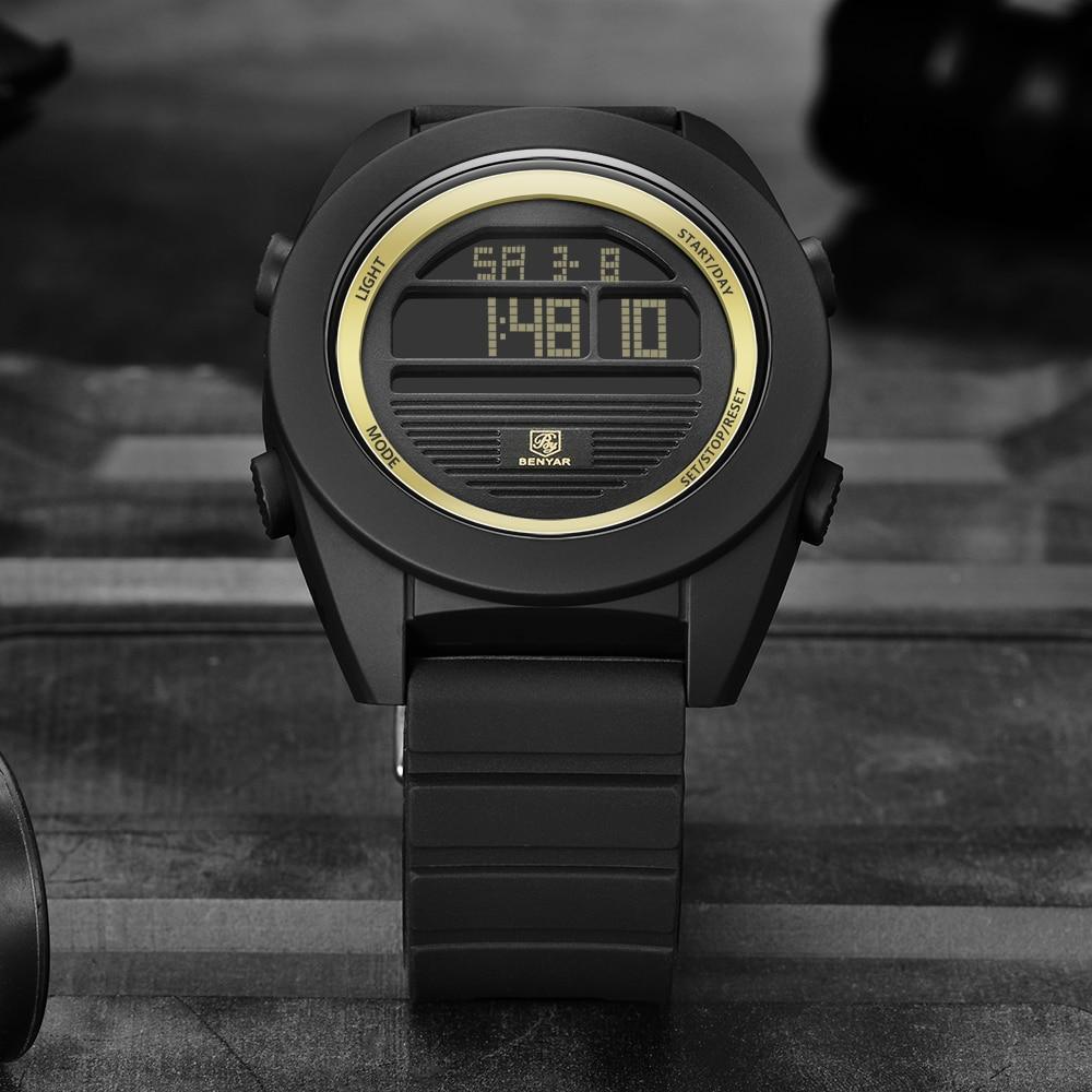 Montre-bracelet numérique de sport étanche à LED pour homme, design rond noir moderne