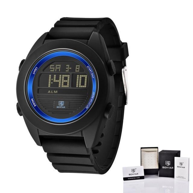 Montre-bracelet numérique de sport étanche à LED pour homme, design rond noir moderne