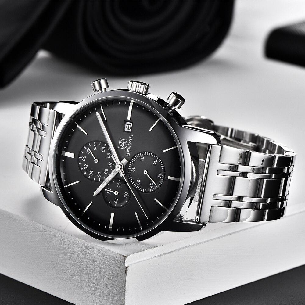 Montre homme d'affaires en acier 2021, montre-bracelet décontractée de luxe à quartz étanche en cuir pour homme