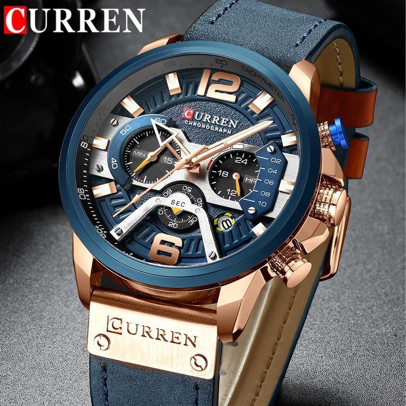 Montre Sport Homme Étanche Avec Bracelets en Cuir, Chronomètres et Grands Chiffres Détails Montres de Luxe Design Unique Excellent Cadeau