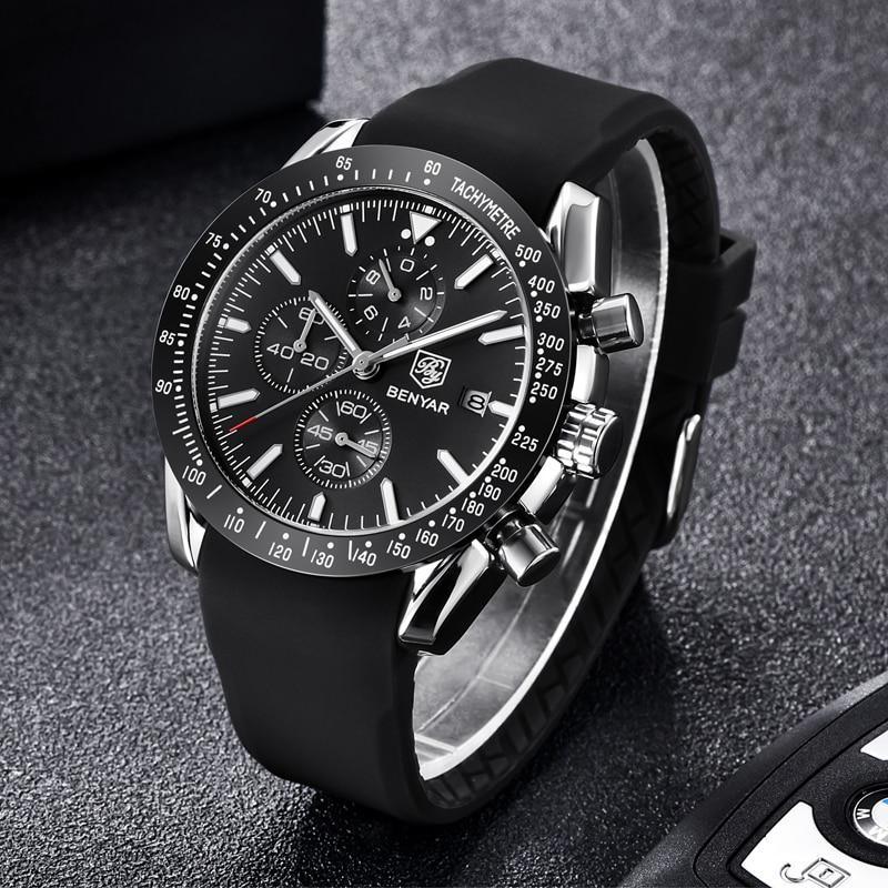Montre de luxe à quartz pour hommes en acier inoxydable, chronographe analogique étanche et précis