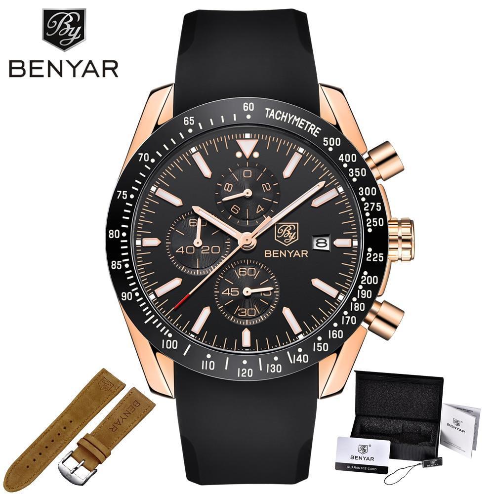 Montres décontractées pour hommes Chronographe Montres de sport modernes analogiques à quartz étanches Bracelets en caoutchouc Montres-bracelets professionnelles pour hommes