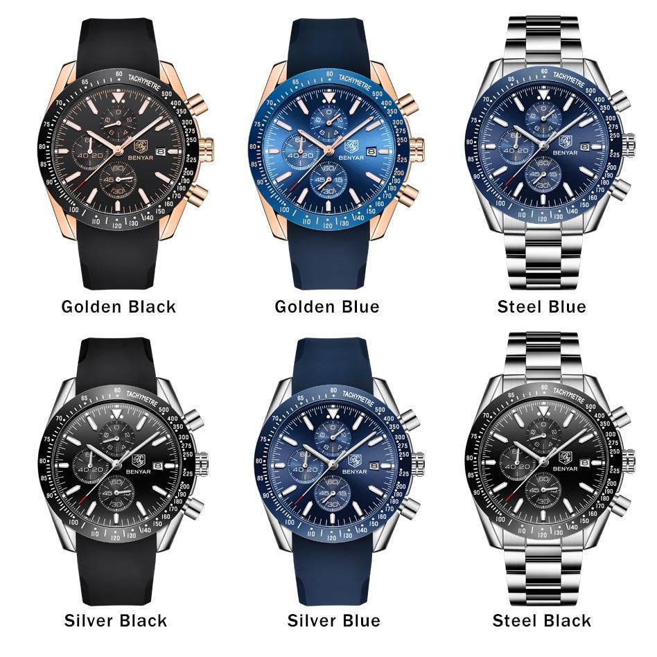 Montres décontractées pour hommes Chronographe Montres de sport modernes analogiques à quartz étanches Bracelets en caoutchouc Montres-bracelets professionnelles pour hommes