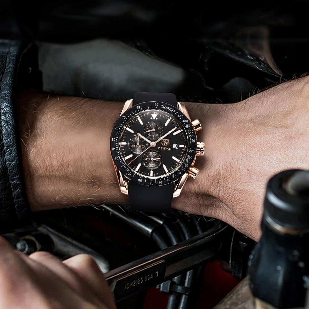 Montres décontractées pour hommes Chronographe Montres de sport modernes analogiques à quartz étanches Bracelets en caoutchouc Montres-bracelets professionnelles pour hommes