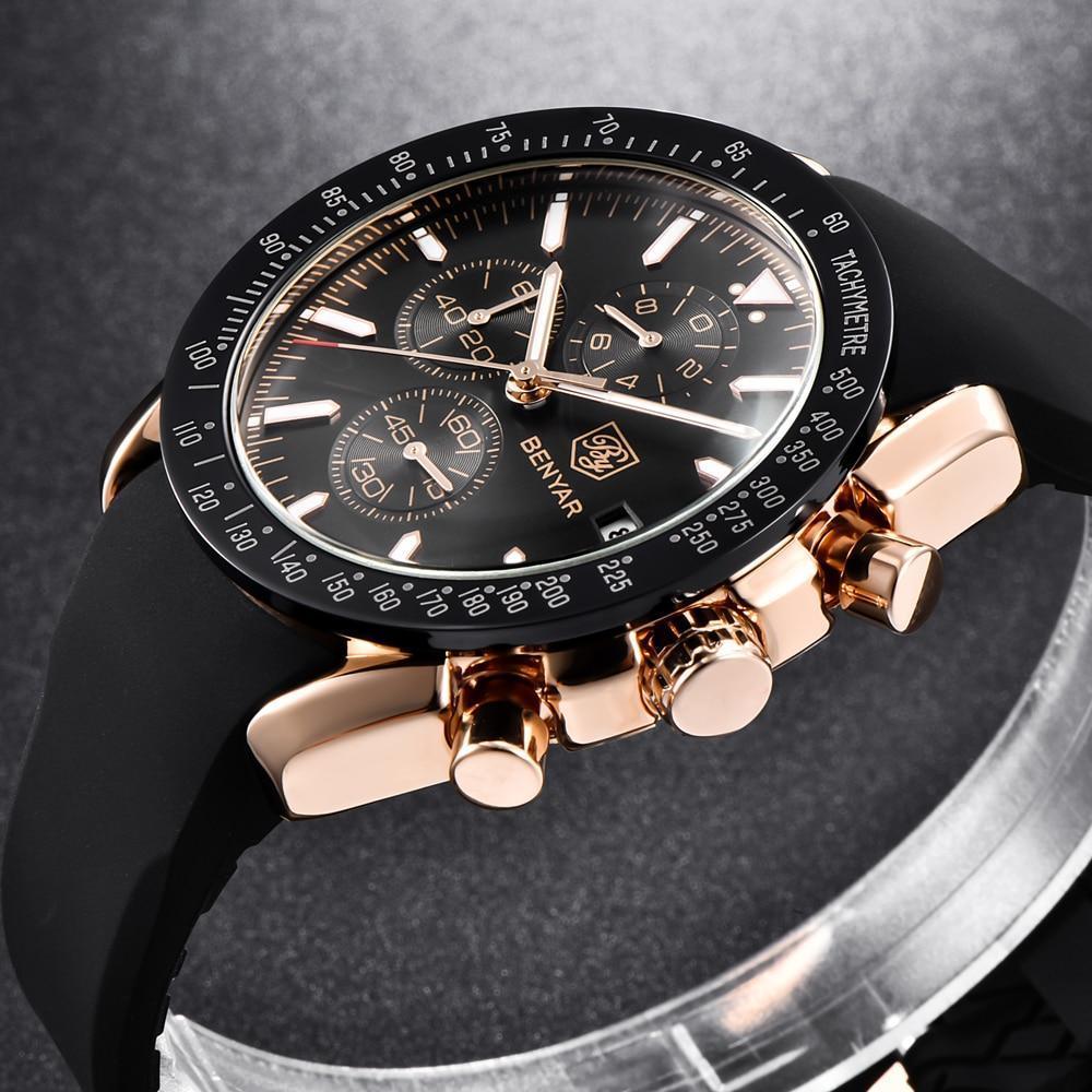 Montres décontractées pour hommes Chronographe Montres de sport modernes analogiques à quartz étanches Bracelets en caoutchouc Montres-bracelets professionnelles pour hommes