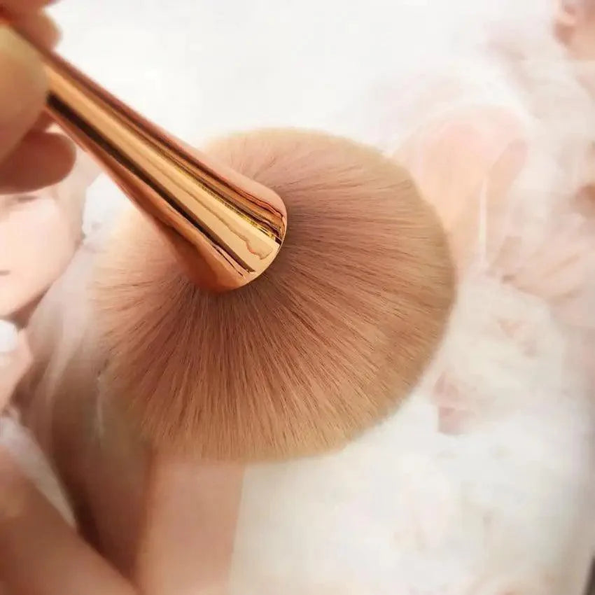 Pinceau professionnel en poudre or rose pour fond de teint – Pinceau professionnel duveteux pour poudre libre