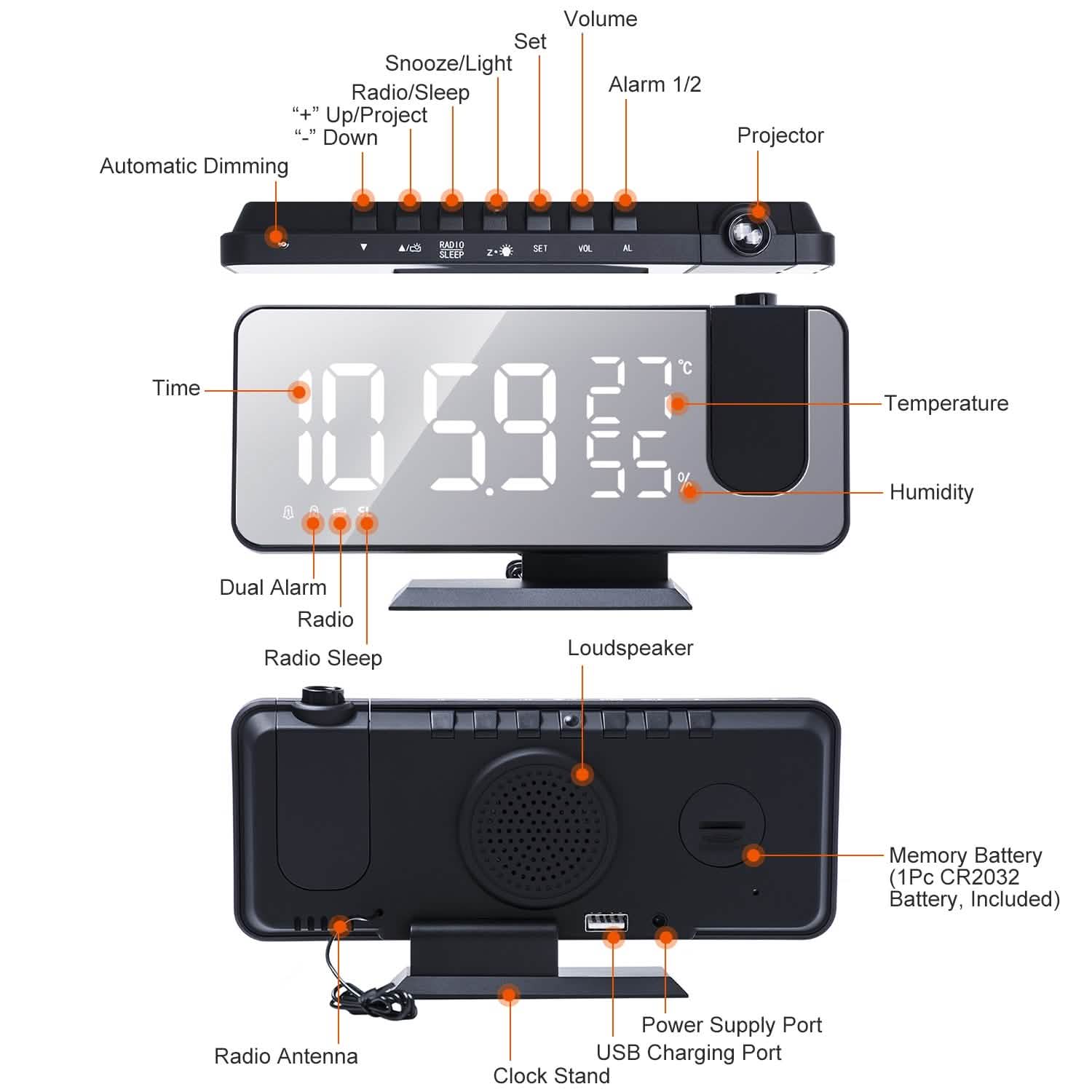 Réveil projecteur avec fonction radio