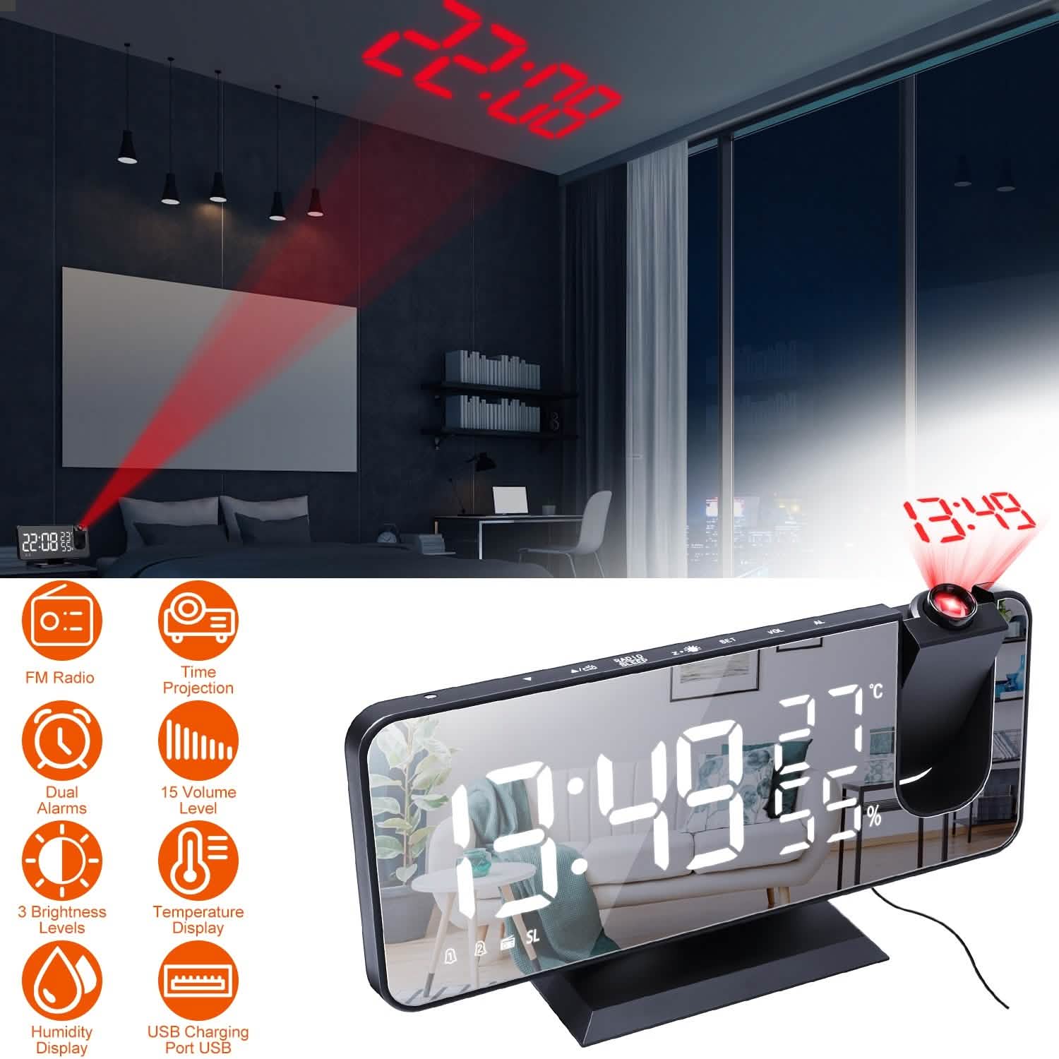 Réveil projecteur avec fonction radio