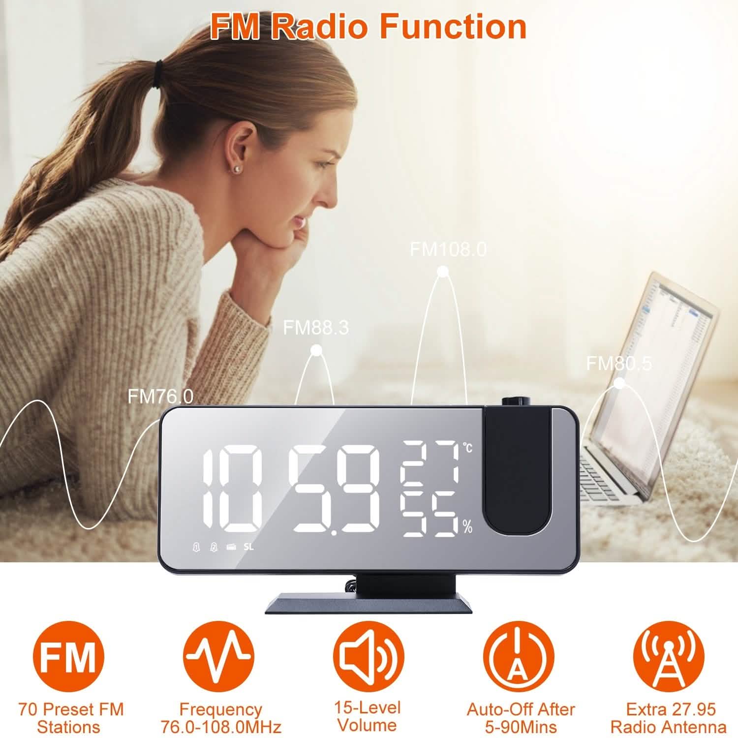 Réveil projecteur avec fonction radio