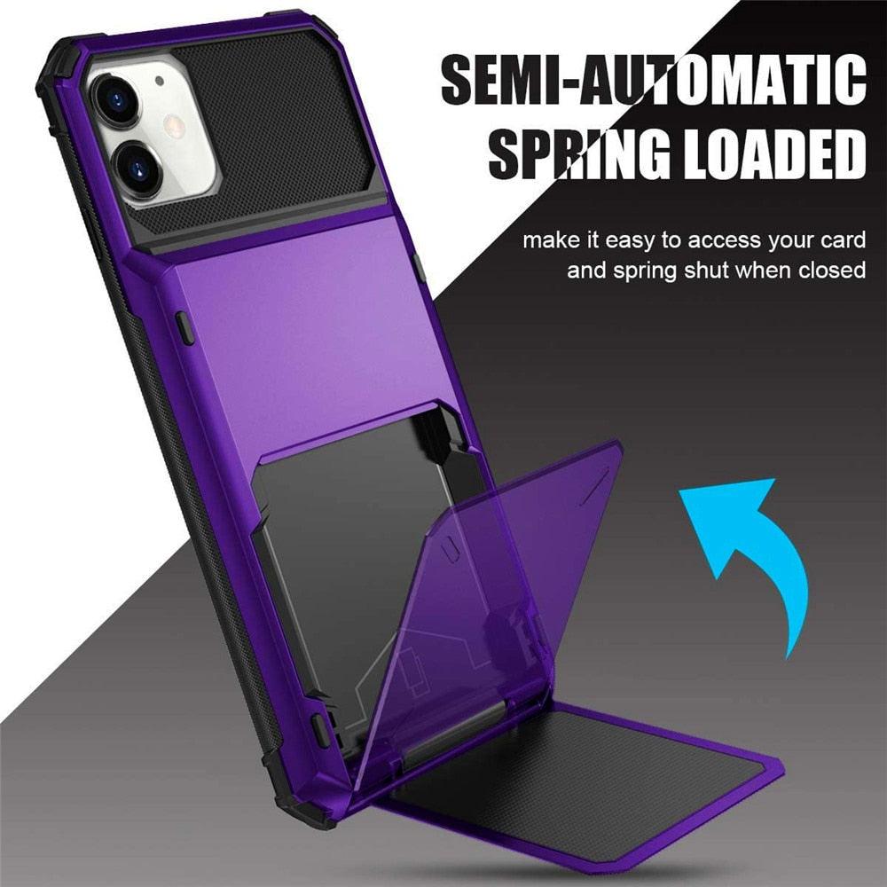 Étui de Protection Pour Cartes Absorption des Chocs Antidérapant Protection Robuste Coque Rigide Pour iPhone 14 13 11 12 Pro Max Mini Avec Porte-Cartes Compartiment à Cartes Caché Pour iPhone 11 12 Pro Max 12Pro 12 Mini