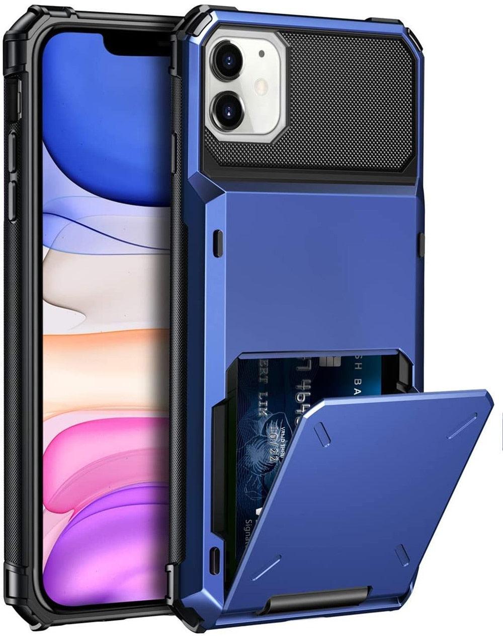 Étui de Protection Pour Cartes Absorption des Chocs Antidérapant Protection Robuste Coque Rigide Pour iPhone 14 13 11 12 Pro Max Mini Avec Porte-Cartes Compartiment à Cartes Caché Pour iPhone 11 12 Pro Max 12Pro 12 Mini