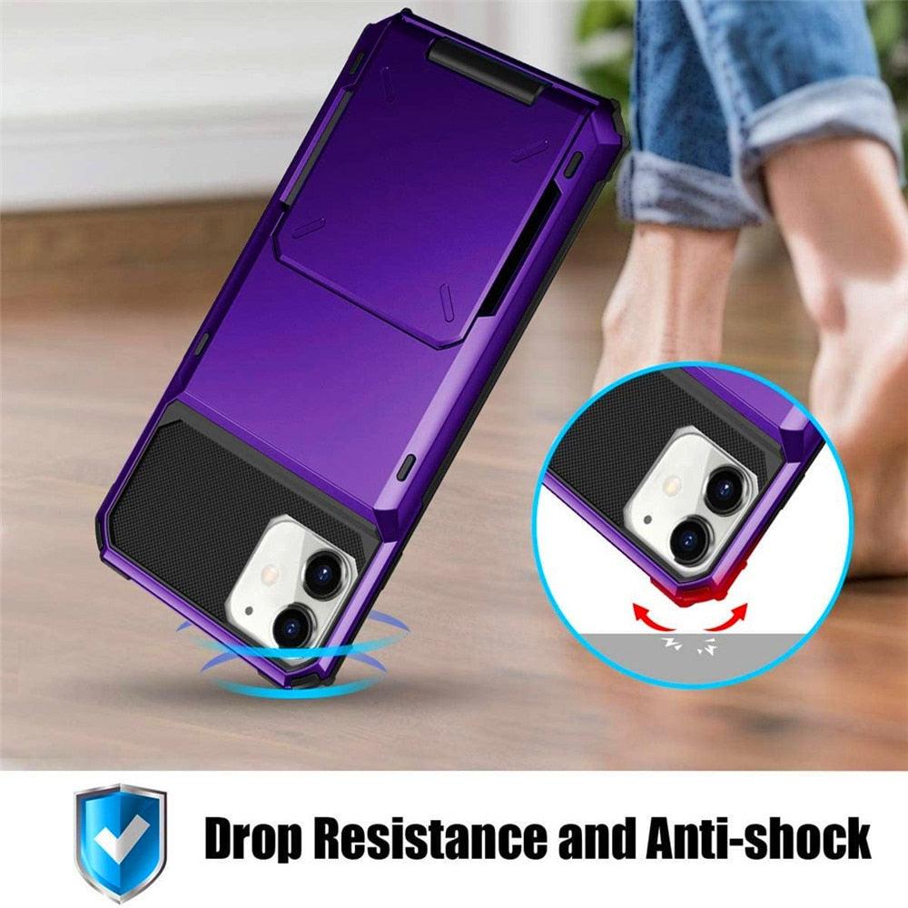 Étui de Protection Pour Cartes Absorption des Chocs Antidérapant Protection Robuste Coque Rigide Pour iPhone 14 13 11 12 Pro Max Mini Avec Porte-Cartes Compartiment à Cartes Caché Pour iPhone 11 12 Pro Max 12Pro 12 Mini