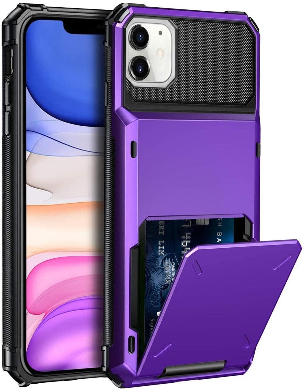 Étui de Protection Pour Cartes Absorption des Chocs Antidérapant Protection Robuste Coque Rigide Pour iPhone 14 13 11 12 Pro Max Mini Avec Porte-Cartes Compartiment à Cartes Caché Pour iPhone 11 12 Pro Max 12Pro 12 Mini