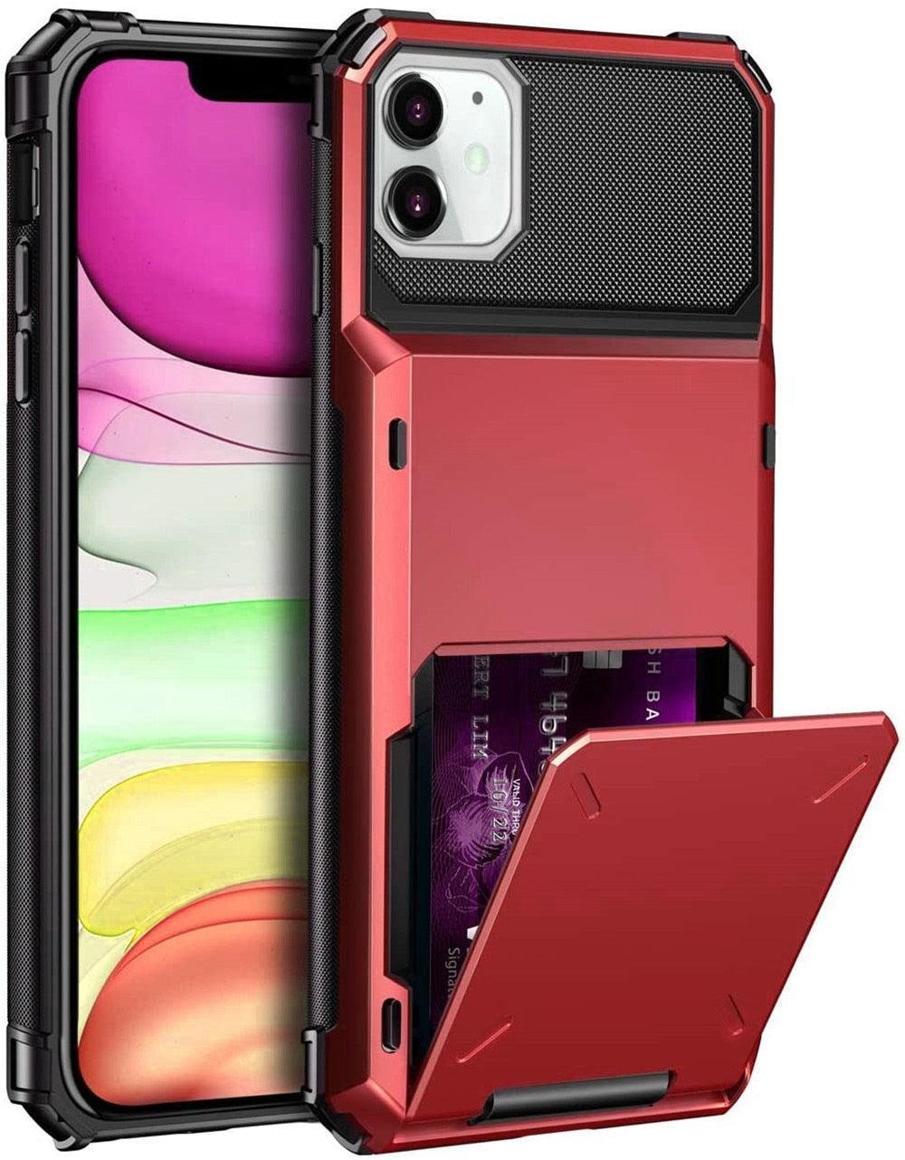 Étui de Protection Pour Cartes Absorption des Chocs Antidérapant Protection Robuste Coque Rigide Pour iPhone 14 13 11 12 Pro Max Mini Avec Porte-Cartes Compartiment à Cartes Caché Pour iPhone 11 12 Pro Max 12Pro 12 Mini