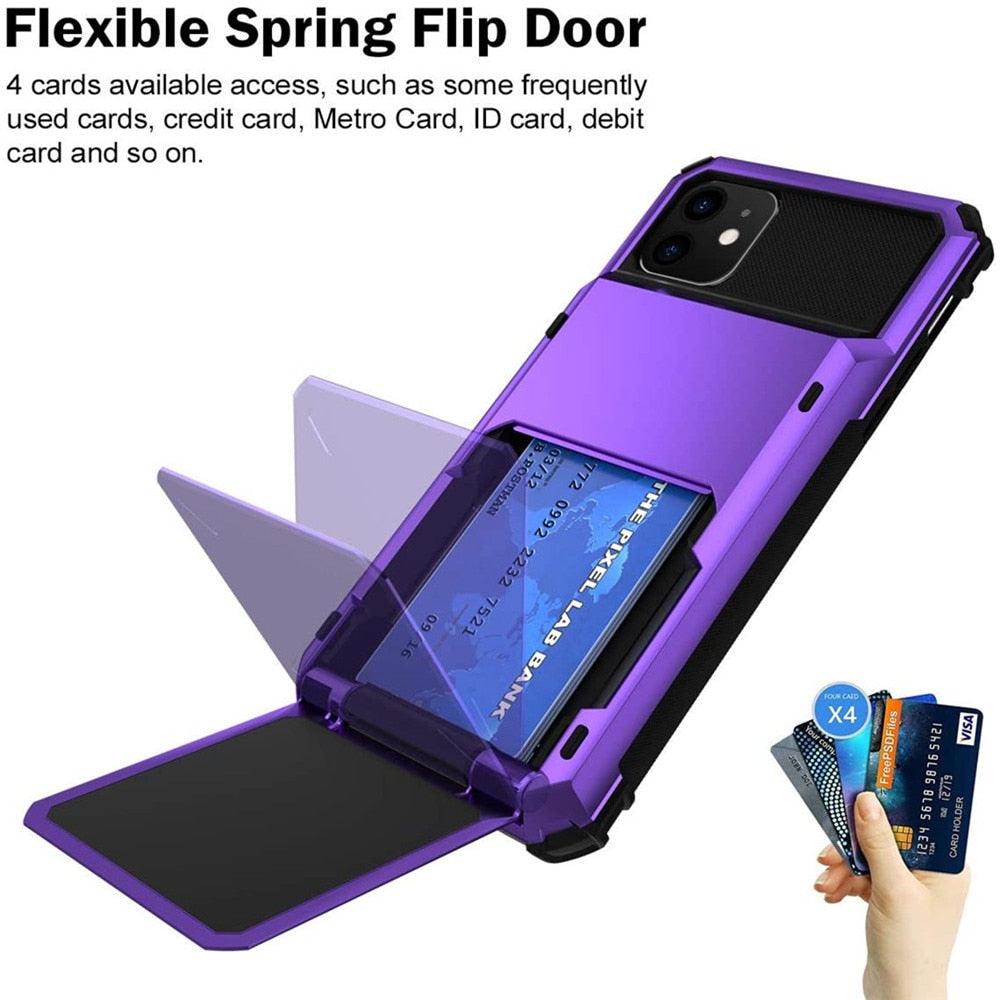 Étui de Protection Pour Cartes Absorption des Chocs Antidérapant Protection Robuste Coque Rigide Pour iPhone 14 13 11 12 Pro Max Mini Avec Porte-Cartes Compartiment à Cartes Caché Pour iPhone 11 12 Pro Max 12Pro 12 Mini