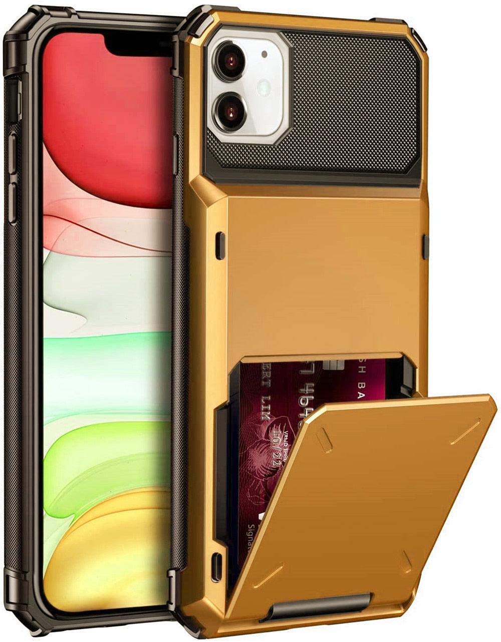 Étui de Protection Pour Cartes Absorption des Chocs Antidérapant Protection Robuste Coque Rigide Pour iPhone 14 13 11 12 Pro Max Mini Avec Porte-Cartes Compartiment à Cartes Caché Pour iPhone 11 12 Pro Max 12Pro 12 Mini