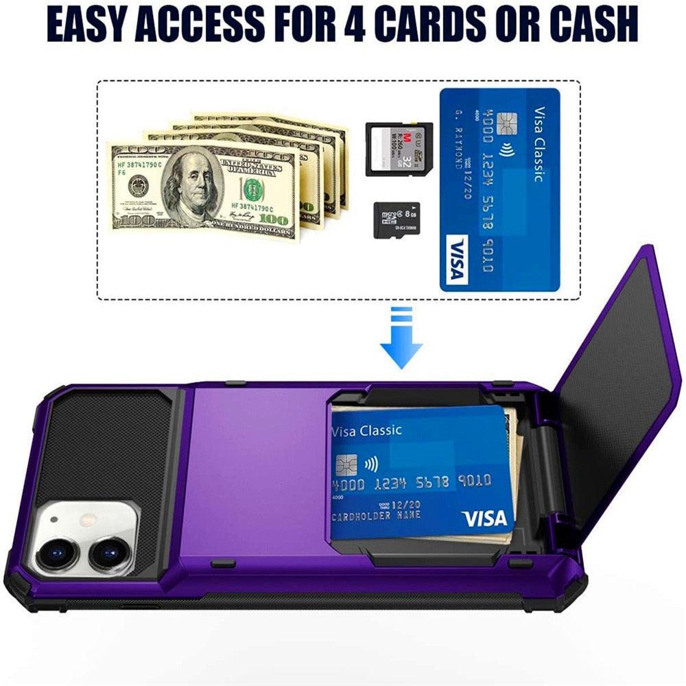 Étui de Protection Pour Cartes Absorption des Chocs Antidérapant Protection Robuste Coque Rigide Pour iPhone 14 13 11 12 Pro Max Mini Avec Porte-Cartes Compartiment à Cartes Caché Pour iPhone 11 12 Pro Max 12Pro 12 Mini