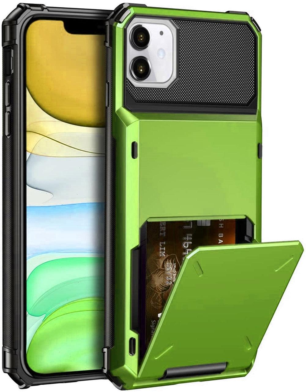 Étui de Protection Pour Cartes Absorption des Chocs Antidérapant Protection Robuste Coque Rigide Pour iPhone 14 13 11 12 Pro Max Mini Avec Porte-Cartes Compartiment à Cartes Caché Pour iPhone 11 12 Pro Max 12Pro 12 Mini