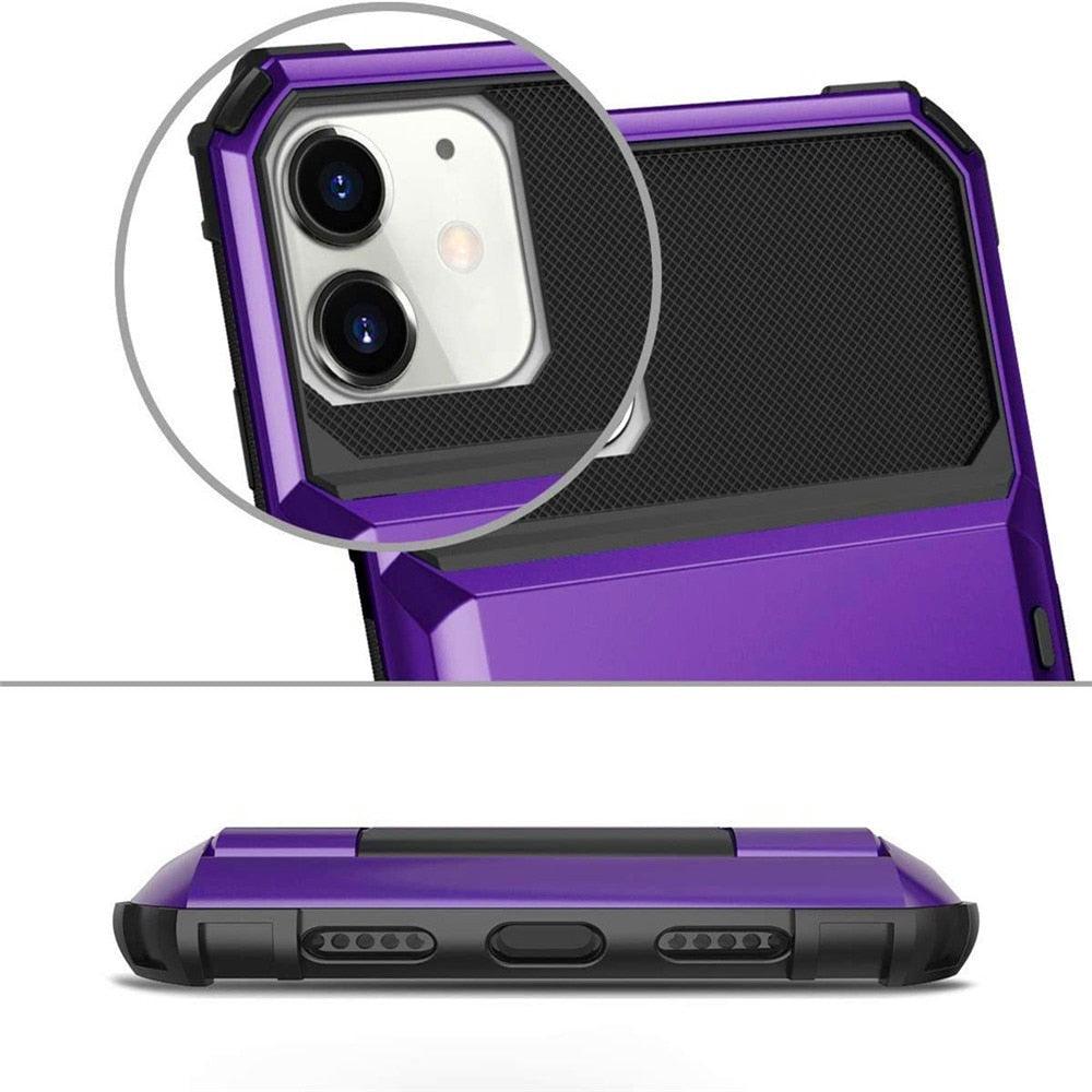 Étui de Protection Pour Cartes Absorption des Chocs Antidérapant Protection Robuste Coque Rigide Pour iPhone 14 13 11 12 Pro Max Mini Avec Porte-Cartes Compartiment à Cartes Caché Pour iPhone 11 12 Pro Max 12Pro 12 Mini