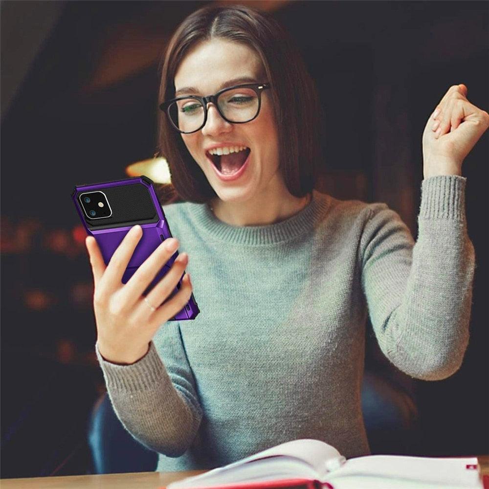 Étui de Protection Pour Cartes Absorption des Chocs Antidérapant Protection Robuste Coque Rigide Pour iPhone 14 13 11 12 Pro Max Mini Avec Porte-Cartes Compartiment à Cartes Caché Pour iPhone 11 12 Pro Max 12Pro 12 Mini