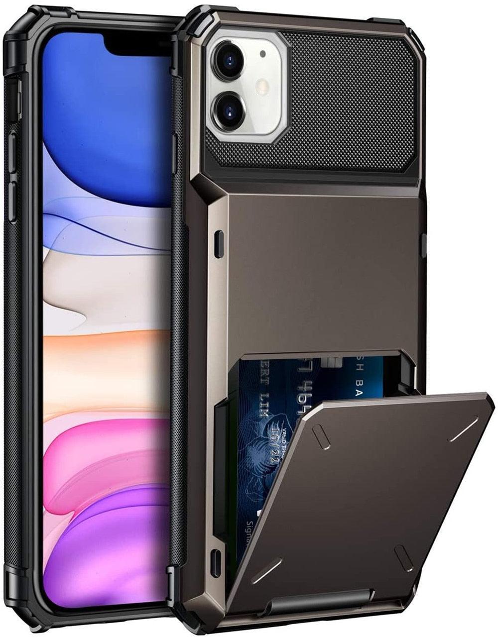 Étui de Protection Pour Cartes Absorption des Chocs Antidérapant Protection Robuste Coque Rigide Pour iPhone 14 13 11 12 Pro Max Mini Avec Porte-Cartes Compartiment à Cartes Caché Pour iPhone 11 12 Pro Max 12Pro 12 Mini