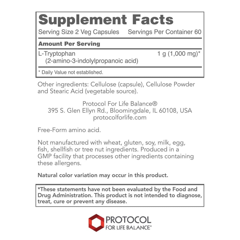 Protocol For Life Balance L-Tryptophane 500 Mg 120 Vcaps - P0167