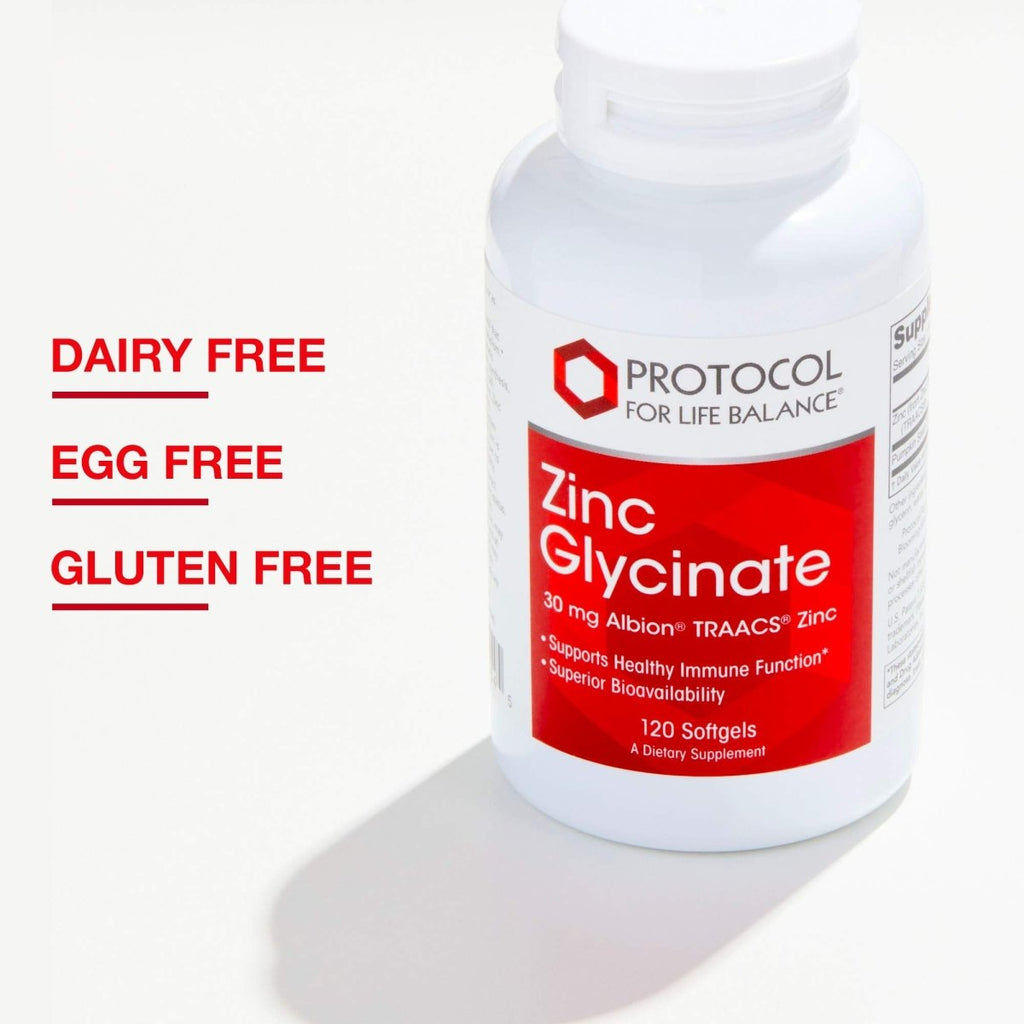 Protocole Zinc Glycinate 30mg - Complément de Zinc Glycinate - Soutien du système immunitaire - Compatible Céto et Sans produits laitiers - 120 gélules molles