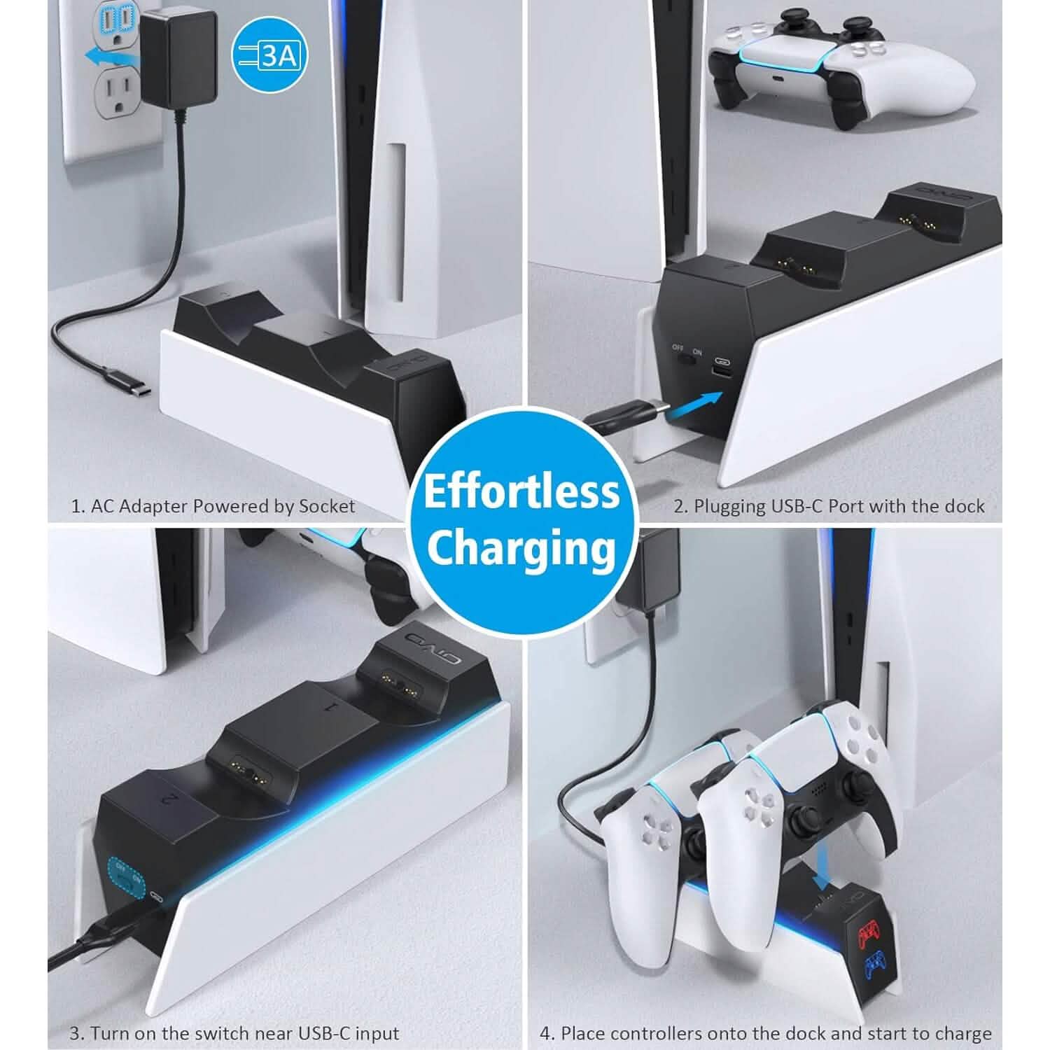 Station de recharge rapide pour manette PS5 avec adaptateur CA 5 V/3 A (Reconditionné)