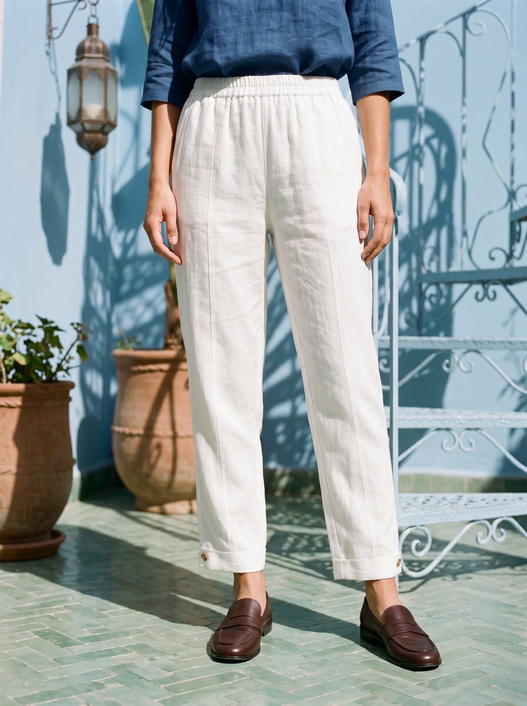 Pantalon droit 100 % lin avec taille élastique PATRICE