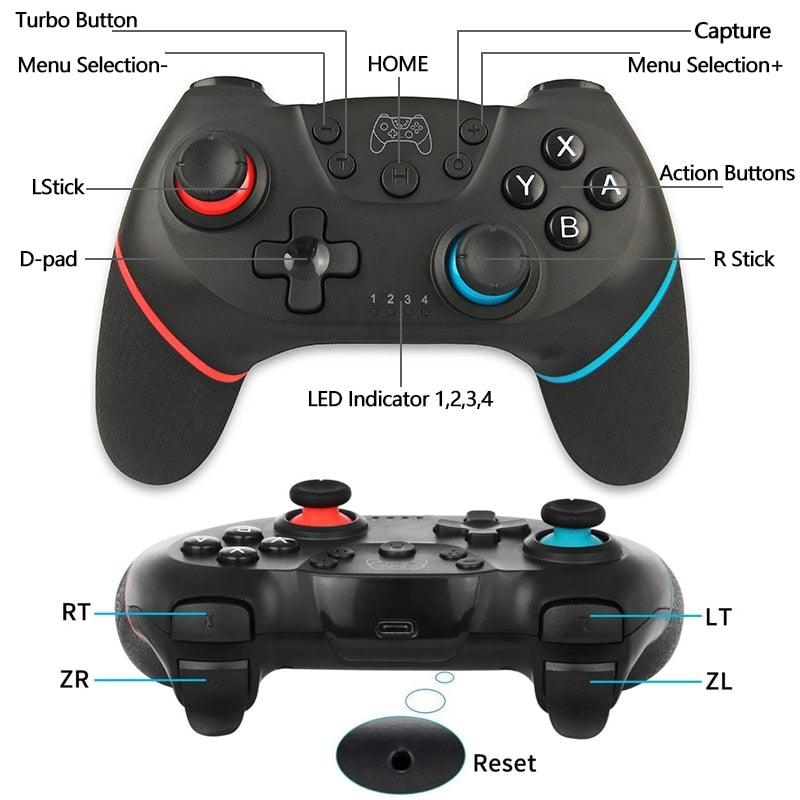 Manette de jeu Bluetooth sans fil noire pure compatible avec PC, ordinateur portable, moniteur et Smart TV