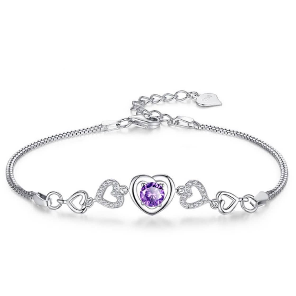 Bracelet cœur en cristal d'améthyste violette