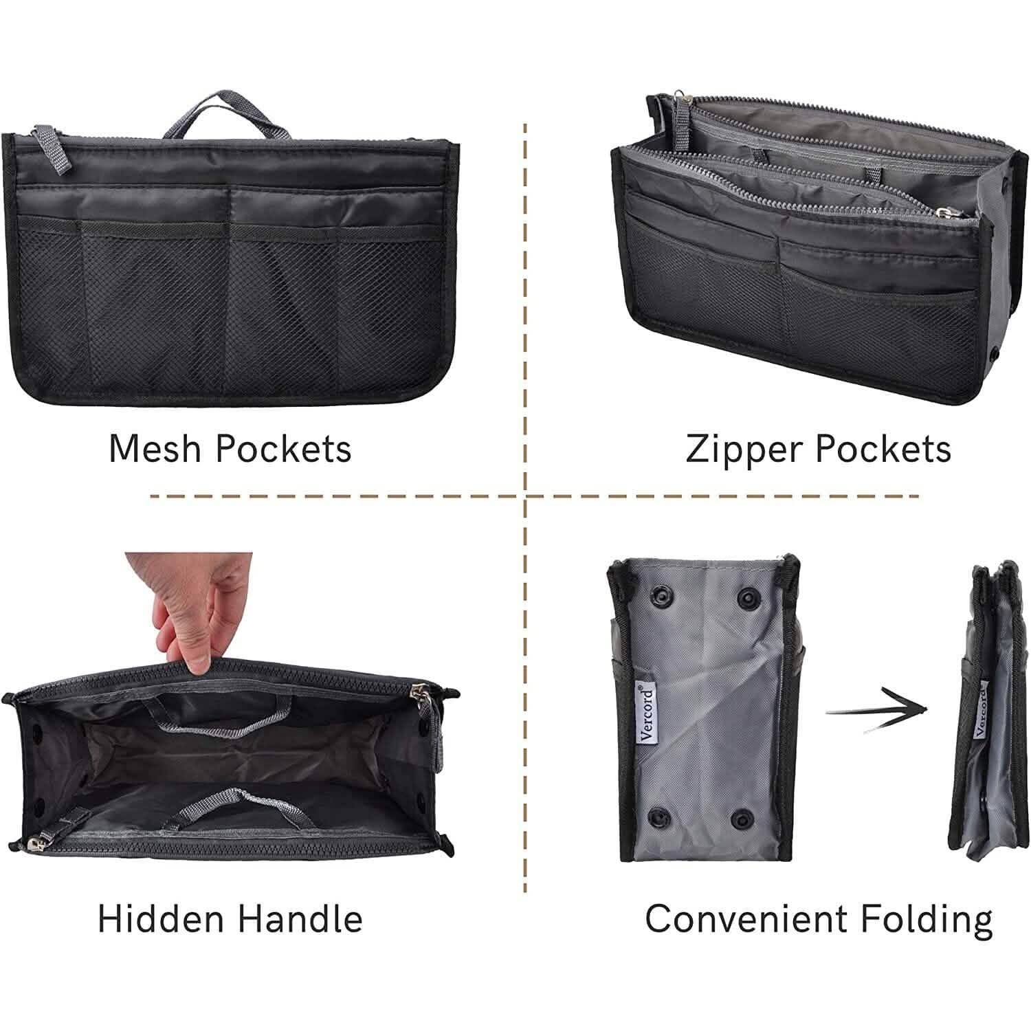 Sac de rangement pour insert de sac à main, organiseur de voyage polyvalent, insert de sac cosmétique avec multi-poches