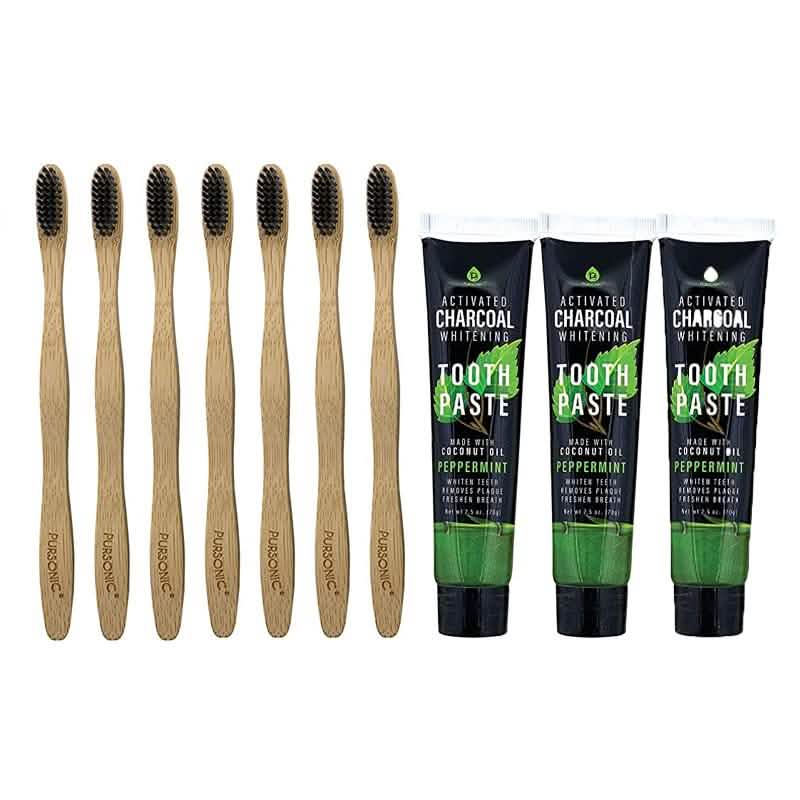 Ensemble de brosses à dents Pursonic en bambou blanchissantes au charbon de bois