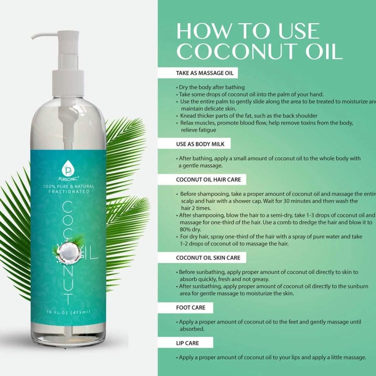 Pursonic masseur portatif et huile de coco fractionnée 100 % pure Pursonic