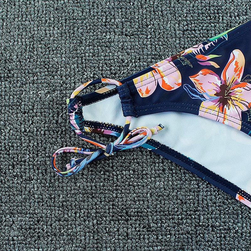 Maillot de bain bikini push-up imprimé floral pour femme - Ensemble de bikinis brésiliens - Vêtements de plage pour femme - Maillots de bain bikini imprimés floraux 2 pièces