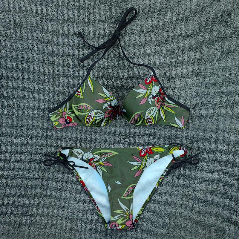 Maillot de bain bikini push-up imprimé floral pour femme - Ensemble de bikinis brésiliens - Vêtements de plage pour femme - Maillots de bain bikini imprimés floraux 2 pièces