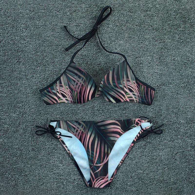 Maillot de bain bikini push-up imprimé floral pour femme - Ensemble de bikinis brésiliens - Vêtements de plage pour femme - Maillots de bain bikini imprimés floraux 2 pièces