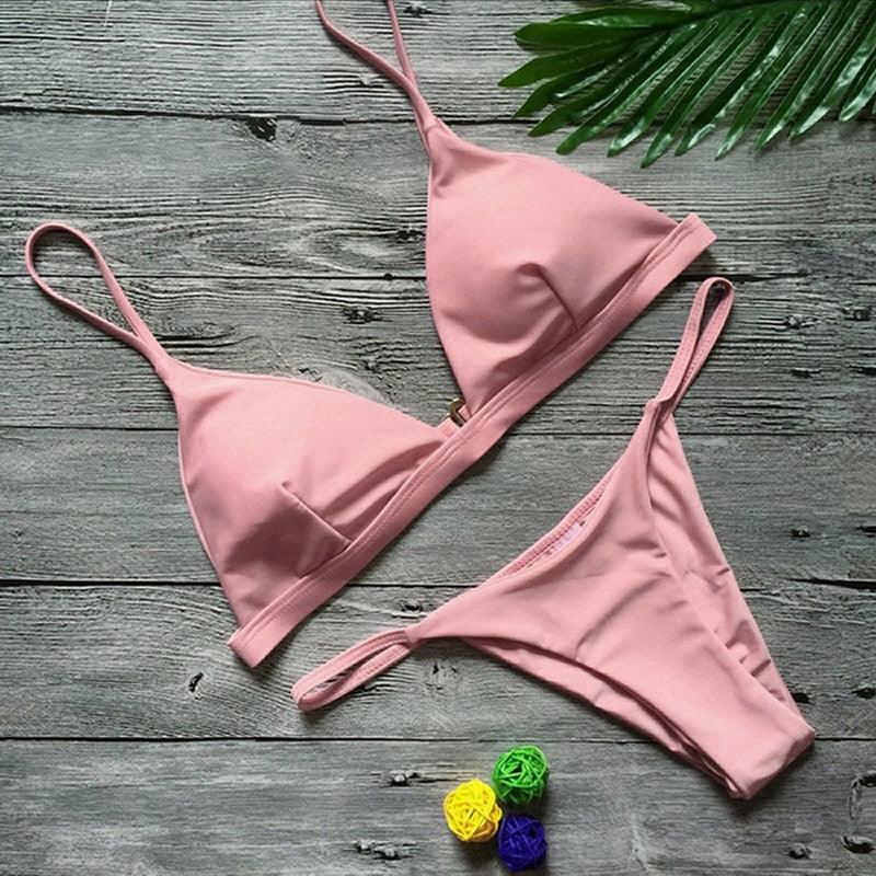 Ensemble de Bikini Push Up Maillots de Bain Taille Haute Femme Maillot de Bain Nervuré Brésilien Bikini Maillot de Bain Femme Bas de Bikini Triangle Haut de Maillot de Bain