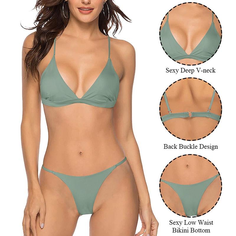 Ensemble de Bikini Push Up Maillots de Bain Taille Haute Femme Maillot de Bain Nervuré Brésilien Bikini Maillot de Bain Femme Bas de Bikini Triangle Haut de Maillot de Bain