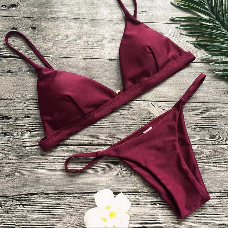 Ensemble de Bikini Push Up Maillots de Bain Taille Haute Femme Maillot de Bain Nervuré Brésilien Bikini Maillot de Bain Femme Bas de Bikini Triangle Haut de Maillot de Bain