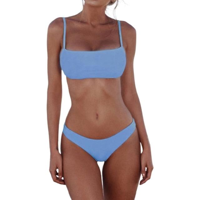 Ensemble de Bikini Push Up Maillots de Bain Taille Haute Femme Maillot de Bain Nervuré Brésilien Bikini Maillot de Bain Femme Bas de Bikini Triangle Haut de Maillot de Bain