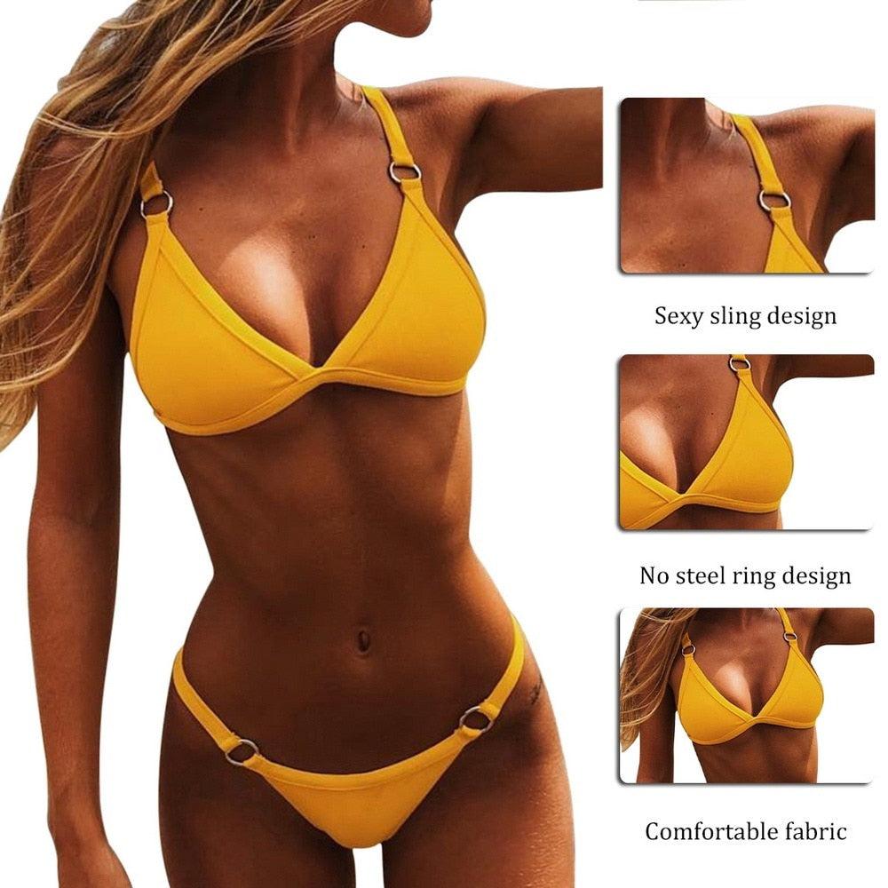 Ensemble de Bikini Push Up Maillots de Bain Taille Haute Femme Maillot de Bain Nervuré Brésilien Bikini Maillot de Bain Femme Bas de Bikini Triangle Haut de Maillot de Bain
