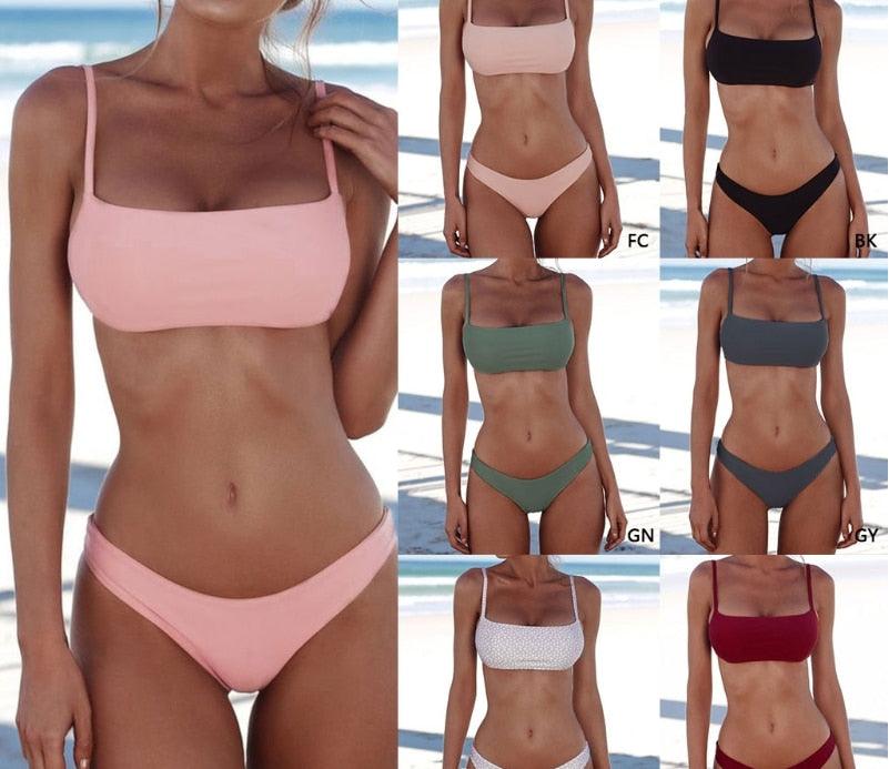 Ensemble de Bikini Push Up Maillots de Bain Taille Haute Femme Maillot de Bain Nervuré Brésilien Bikini Maillot de Bain Femme Bas de Bikini Triangle Haut de Maillot de Bain